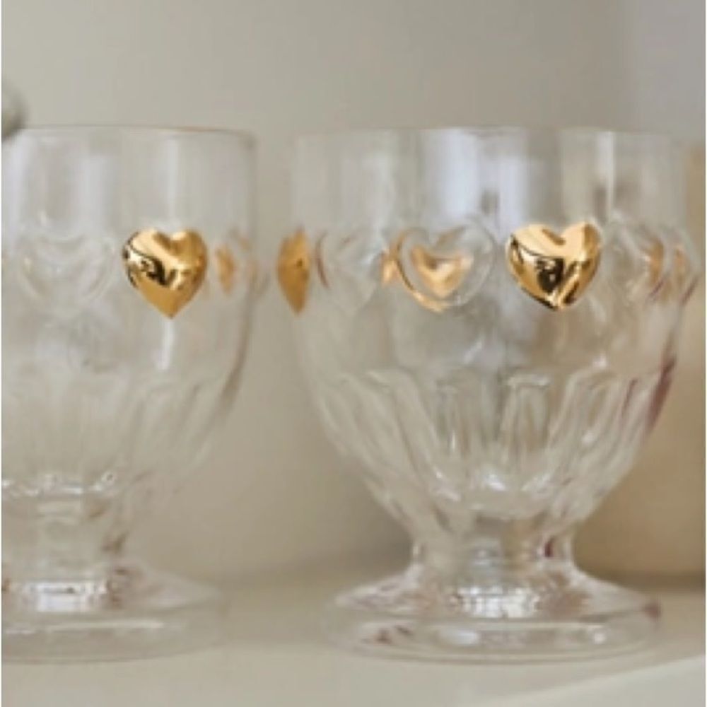 ❤️ Anthropologie Goblets with Gold Hearts set of 4 | NIB